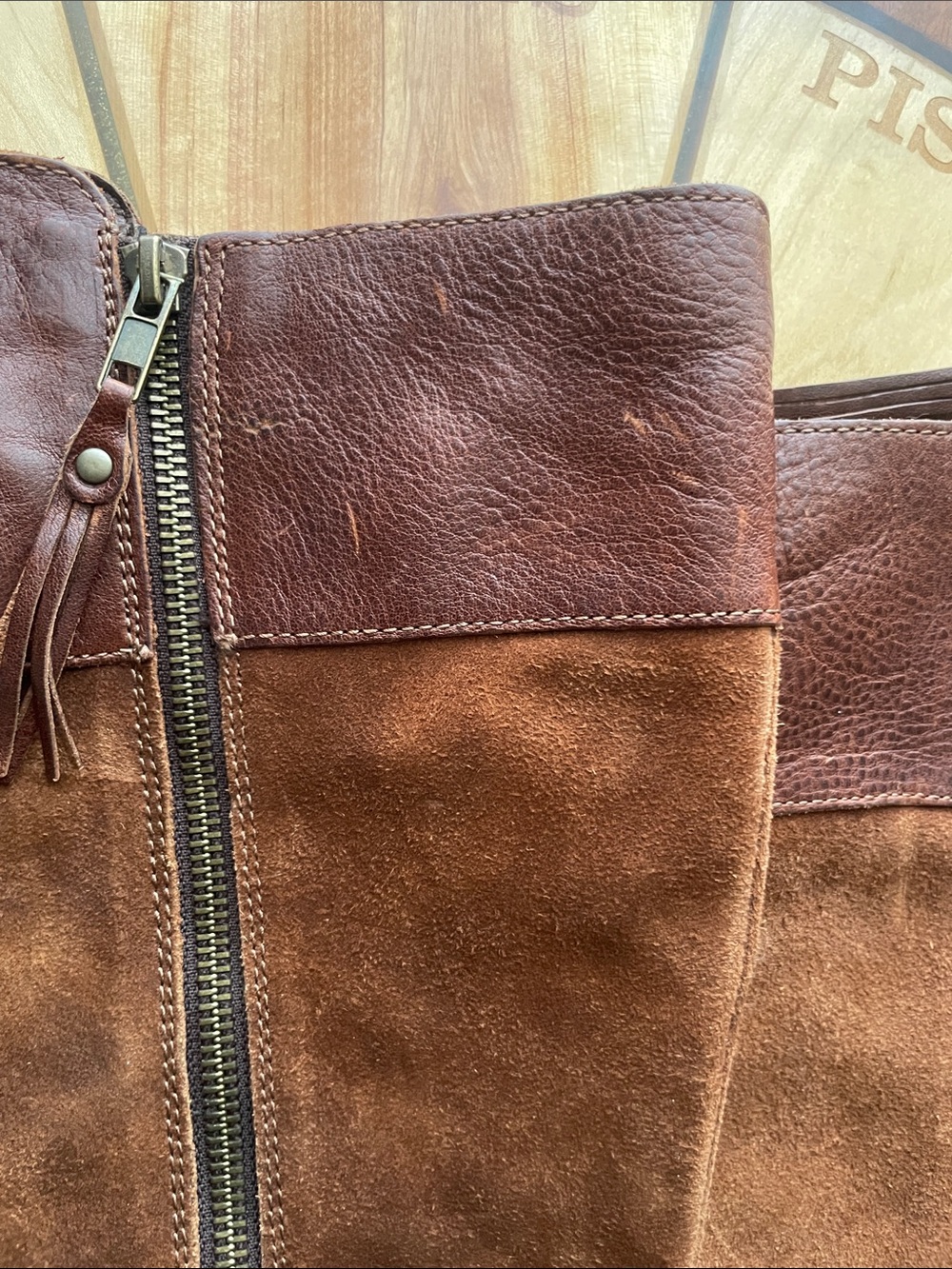 Born Alize Wide Calf Knee High Double Zip Brown Leather Suede Western Riding - Picture 9 of 11